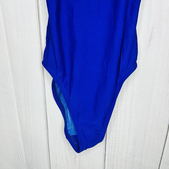 Maxine of Hollywood Swimsuit 16 Striped One-Piece Blue Red White Racerback - Picture 3 of 6